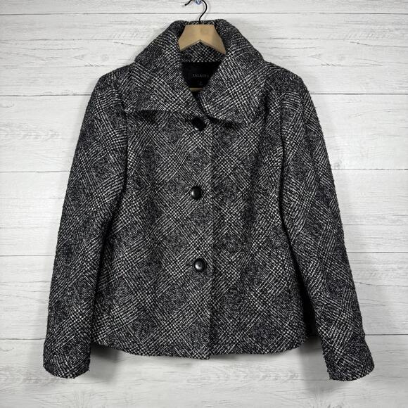 Talbots overcoat women’s size 8 wool tweed black white button collar - Picture 1 of 6
